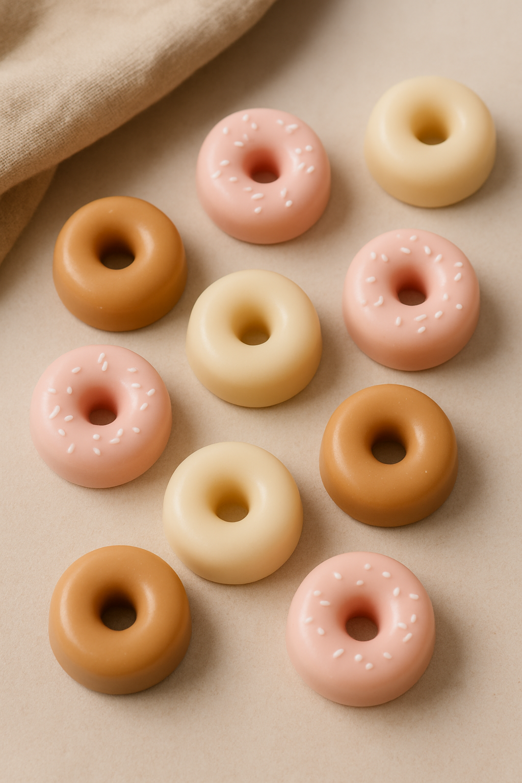 wax melts γλυκά αρώματα Malenias – donuts με άρωμα τσιχλόφουσκας, γαλακτομπούρεκου, τσουρεκιού , σοκολάτας , καραμέλας πάνω σε ουδέτερο φόντο