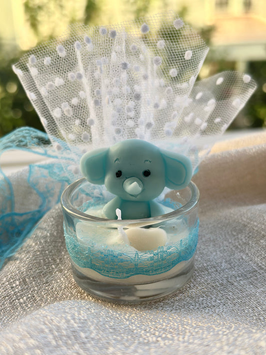 Μπομπονιέρα Βάφτισης ελεφαντάκι - γυάλινο βαζάκι  με κερι Ελεφαντάκι !