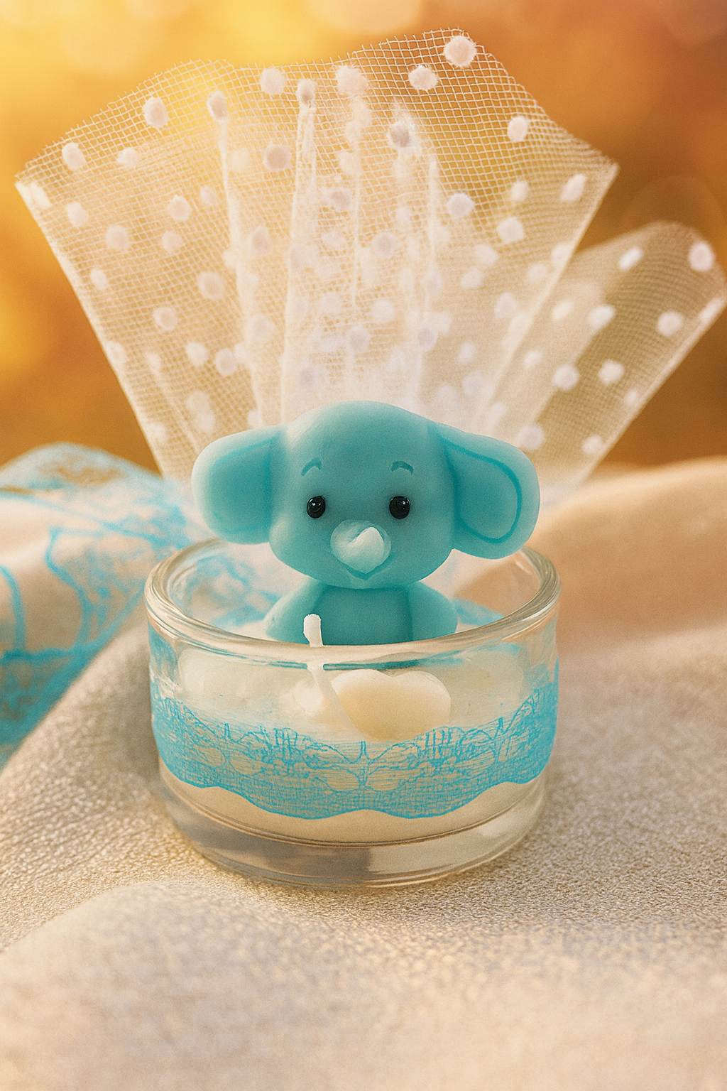 Μπομπονιέρα Βάφτισης ελεφαντάκι - γυάλινο βαζάκι  με κερι Ελεφαντάκι !